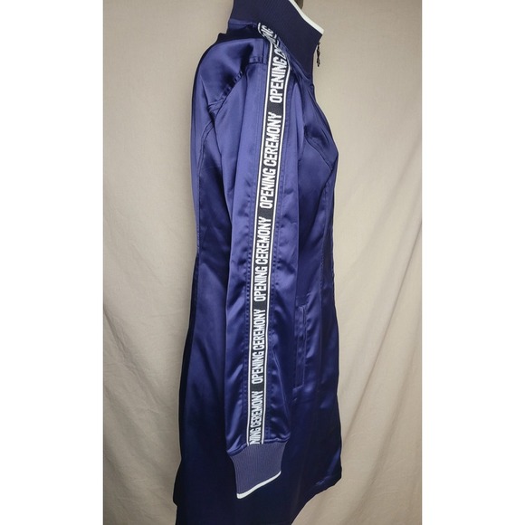 Opening Ceremony Navy Blue Track Dress Mini‎ Satin Logo Size Medium $350 Retail - Picture 3 of 13